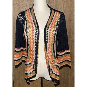 Women’s M Colorful Knit Open Front  Fairy Cardigan Sweater With Bell Sleeves